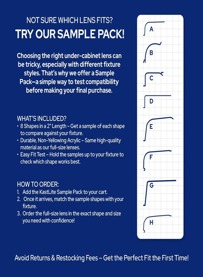 KastLite Under Cabinet Light Cover Replacement Sample Pack | 2" White Acrylic Undercabinet Lens Diffuser | All 8 Shapes Included for Fit Testing - Image 2